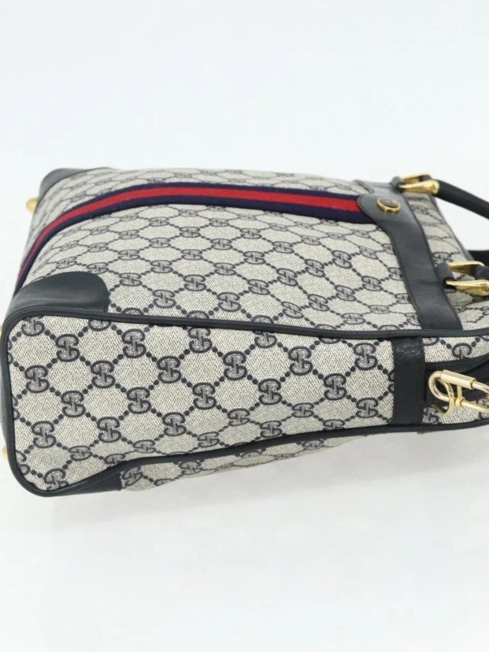 GUCCI GG Supreme Sherry Line Hand Bag PVC 2way Navy Gold 904 02 015 Auth YKZ1353 - Picture 5 of 16